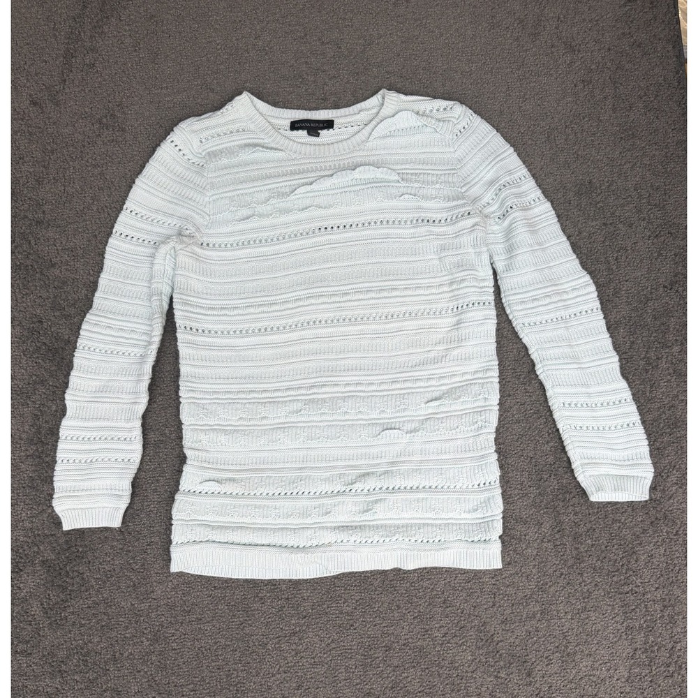 Banana Republic Mint Green Mixed Stitch Ruffle Pointelle Knit Sweater Small